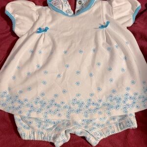 White with Blue Flowers Baby Romper 0-3 Months